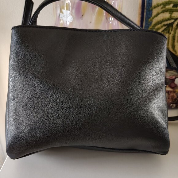 NINE WEST Purse Faux Black Leather Tri Compartment Compact Crossbody Bag - Picture 4 of 14